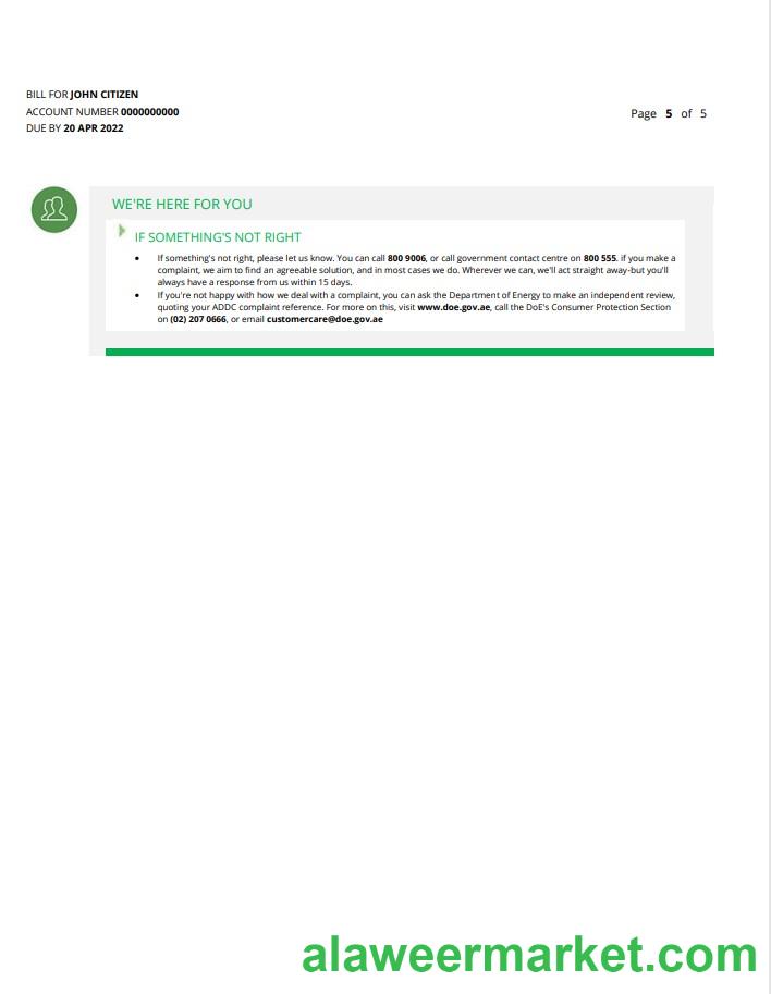 UAE Ras Al Khaimah Al Ain Distribution Co. Word and PDF utility bill template (5 pages) 5